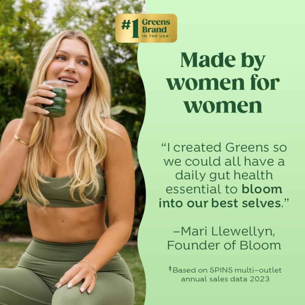 Bloom Nutrition Superfood Greens Powder, Digestive Enzymes with Probiotics and Prebiotics, Gut Health, Bloating Relief for Women, Chlorella, Green Juice Mix with Beet Root Powder, 30 SVG, Coconut