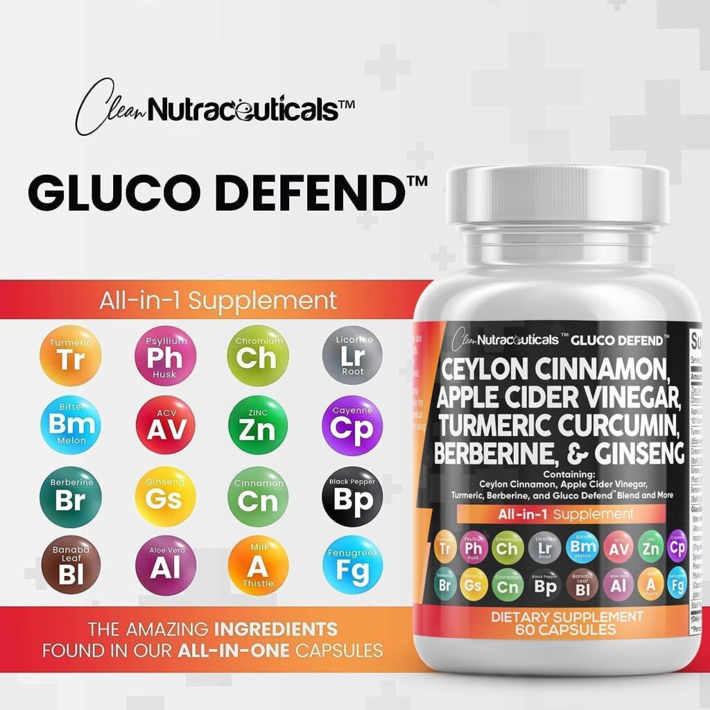 Clean Nutraceuticals Ceylon Cinnamon 3000mg Turmeric 3000mg Apple Cider Vinegar 3000mg Ginseng 2000mg Berberine 1200mg Plus Bitter Melon Gymnema Milk Thistle Fenugreek