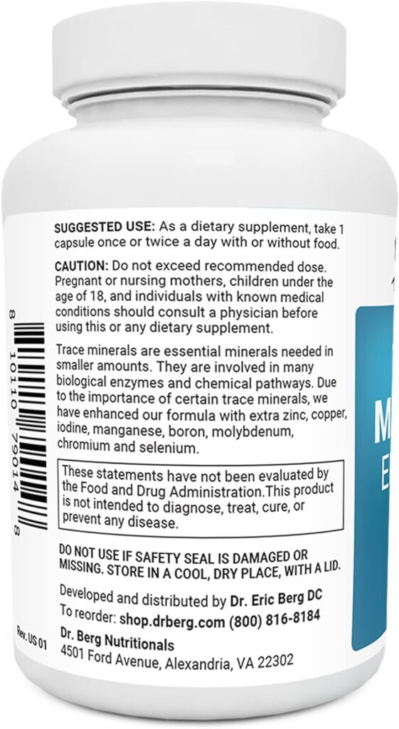 Dr. Berg Trace Minerals Enhanced Complex - Complete with 70+ Nutrient-Dense Minerals - Dietary Supplements - 60 Capsules