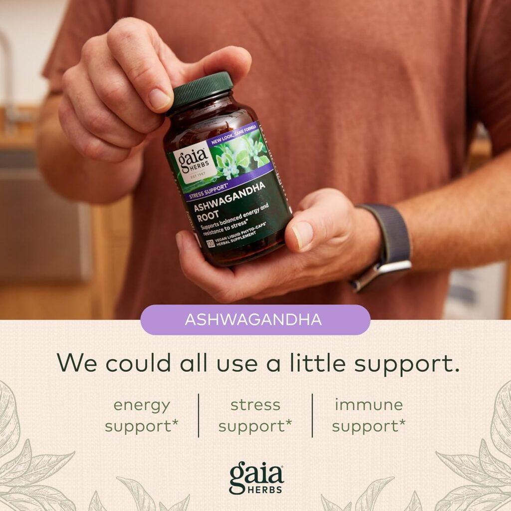 Gaia Herbs, Ashwagandha Root Vegan Liquid Phyto Capsules - Stress Relief, Immune Support Supplement, Balanced Energy Levels and Mood , 120 Ct (Pack of 1)