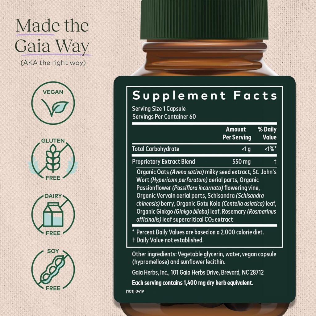 Gaia Herbs Emotional Balance - Stress Support Supplement to Help The Body Cope with Stress - with St. John’s Wort, Passionflower, Vervain, and Oats - 60 Vegan Liquid Phyto-Capsules (20-Day Supply)