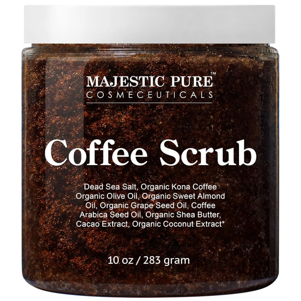 MAJESTIC PURE Arabica Coffee Scrub with Dead Sea Salt | All Natural Exfoliating Body Scrub for Skin Care, Stretch Marks, Acne, Cellulite | Body Scrub Exfoliator Reduce the Spider Veins, Eczema | 10 Oz