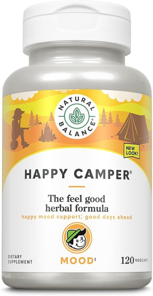 Natural Balance Happy Camper - Feel-Good Mood Support Supplement - Gotu Kola, Passion Flower, and Kava Kava Capsules - 60-Day Guarantee (30 Servings, 60 VegCaps)