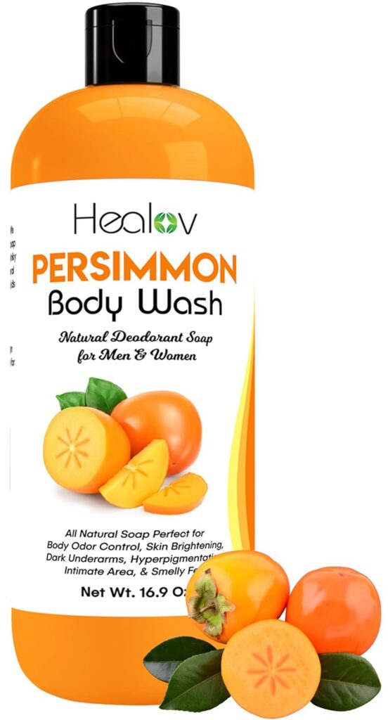 Persimmon Body Wash for Body Odor Control – Purifying Deodorizing Soap for Eliminating Nonenal Body Odor – Underarms, Intimate Inner Thigh, Bikini Area, Smelly Feet – Natural Deodorant Soap, Kids Safe