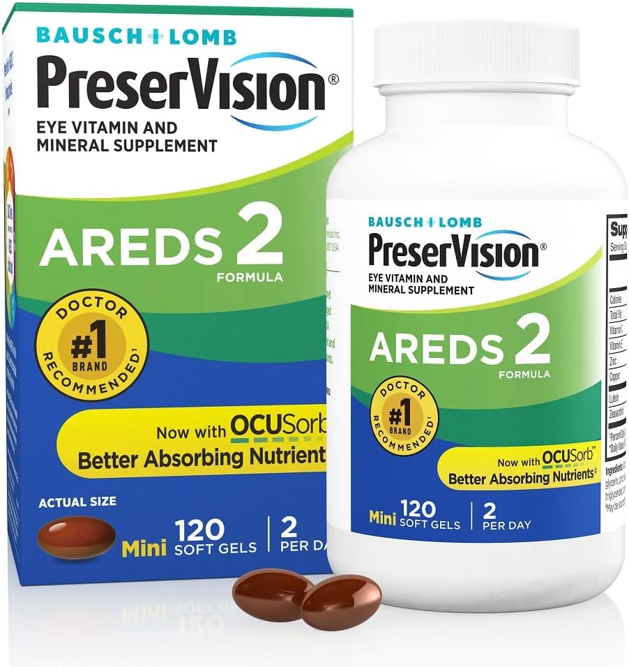 PreserVision AREDS 2 Eye Vitamin  Mineral Supplement, Contains Lutein, Vitamin C, Zeaxanthin, Zinc  Vitamin E, 120 Softgels (Packaging May Vary)