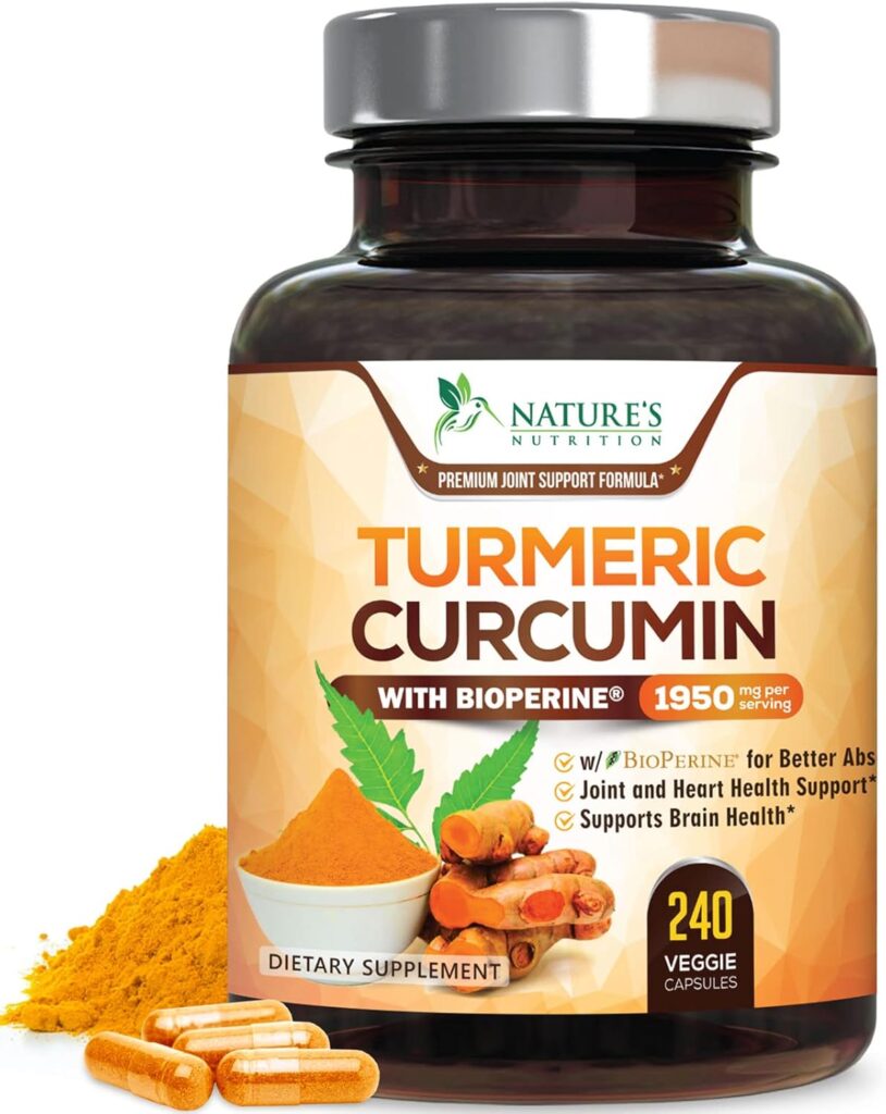 Turmeric Curcumin with BioPerine 95% Standardized Curcuminoids 1950mg - Black Pepper Extract for Max Absorption, Natures Joint Support Supplement, Herbal Turmeric Pills, Vegan Non-GMO - 240 Capsules