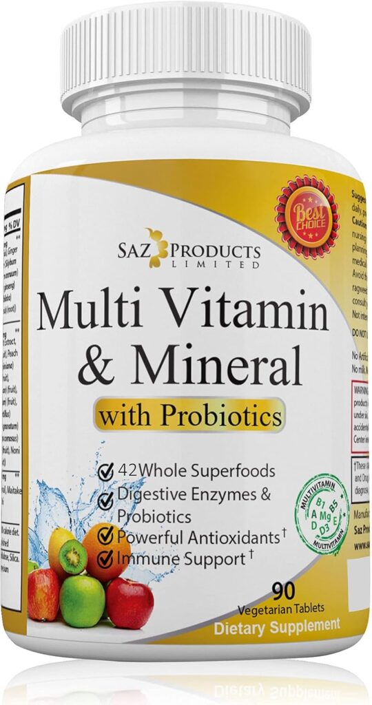 Whole Foods Multivitamin for Women  Men with Probiotics - Probiotic Vitamin  Mineral Supplement with Vitamin A, B-Complex, C, D3  Zinc - 90 Tablets