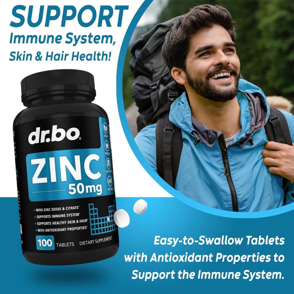 Zinc Supplements 50mg Tablets Supplement - Natural Pure Zinc 50mg Oxide Citrate Capsules Mineral Pills - Support Energy Hair Skin Acne Vegan Zinc Vitamins for Men  Women - 100 Zinc Tablets for Adults