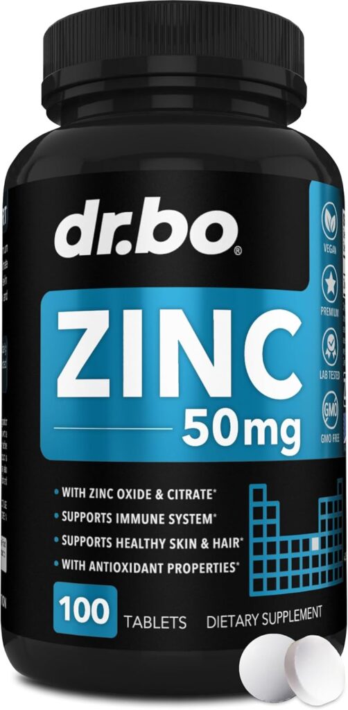 Zinc Supplements 50mg Tablets Supplement - Natural Pure Zinc 50mg Oxide Citrate Capsules Mineral Pills - Support Energy Hair Skin Acne Vegan Zinc Vitamins for Men  Women - 100 Zinc Tablets for Adults